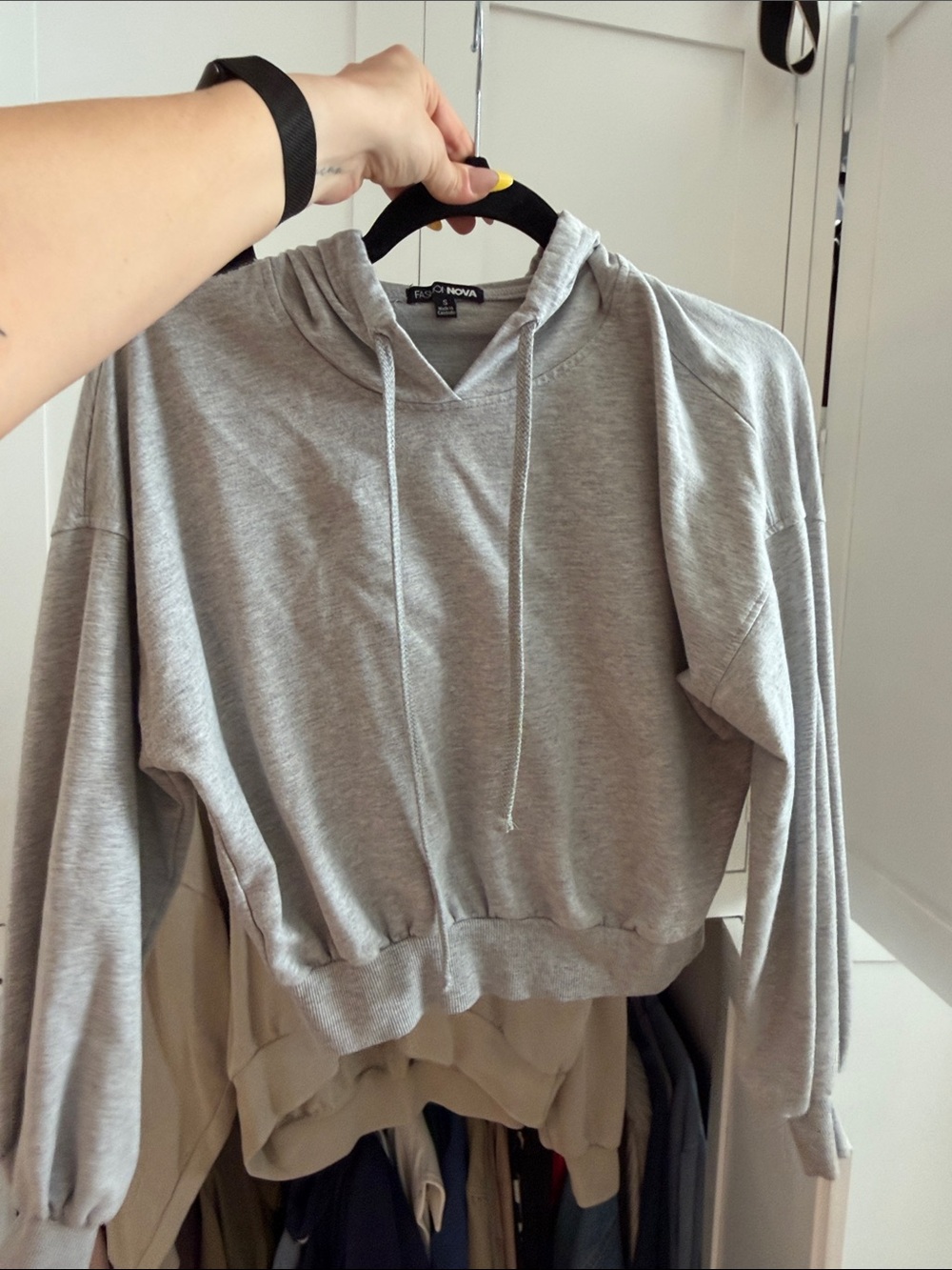 Fashion Nova Light Gray Cropped Hoodie
